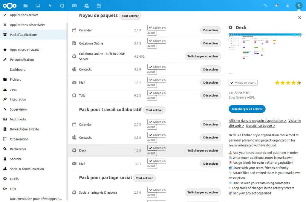 Installation de l'application Deck