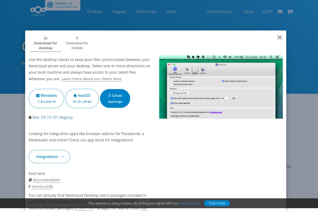 Téléchargement du client Nextcloud