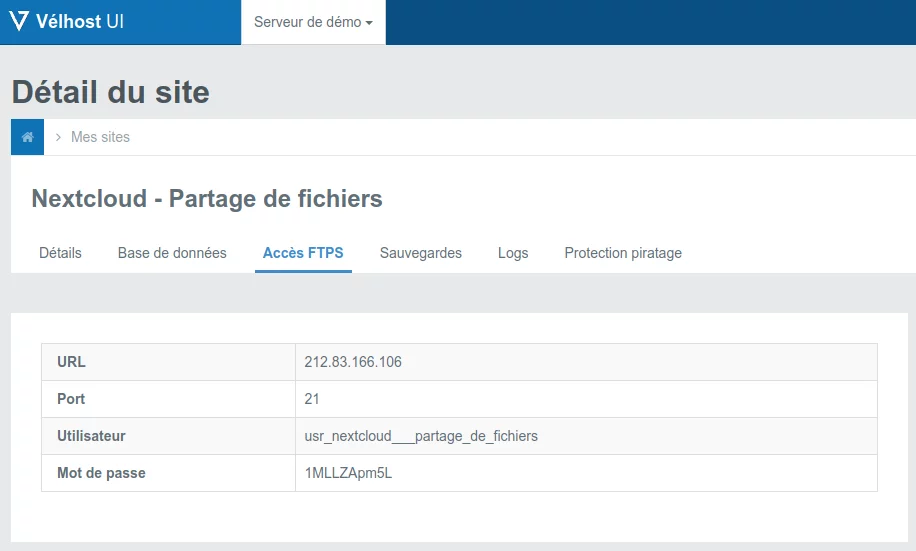 Information FTPS du site Internet