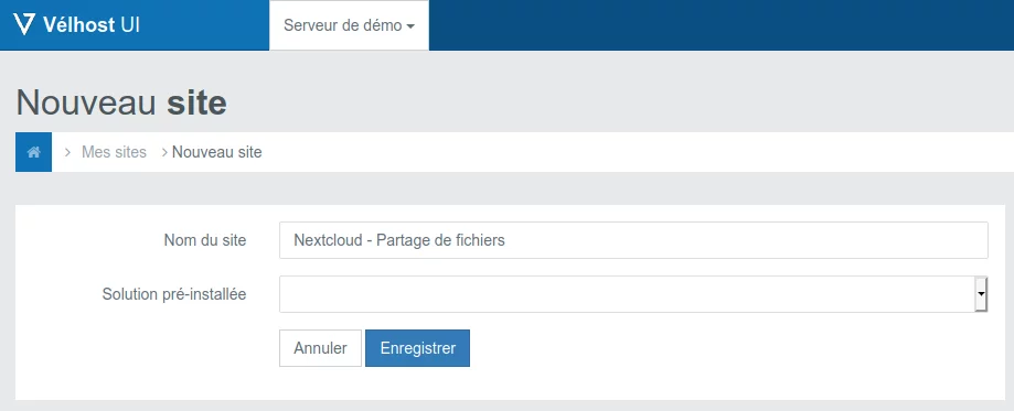 Création d'un nouveau site Web